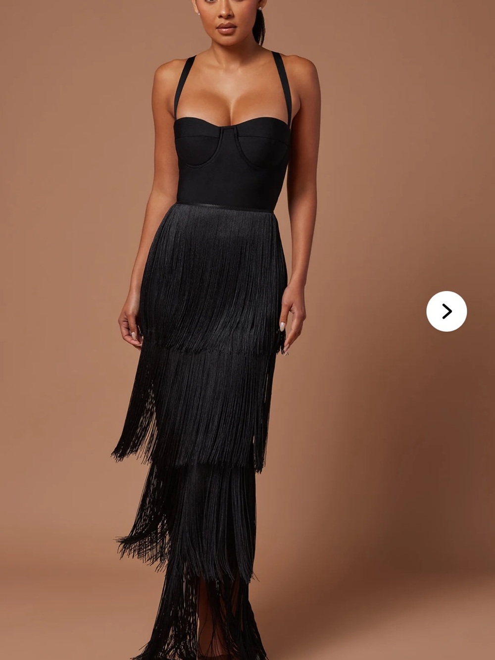 Fashion Nova Black Tiered Fringe Maxi Skirt